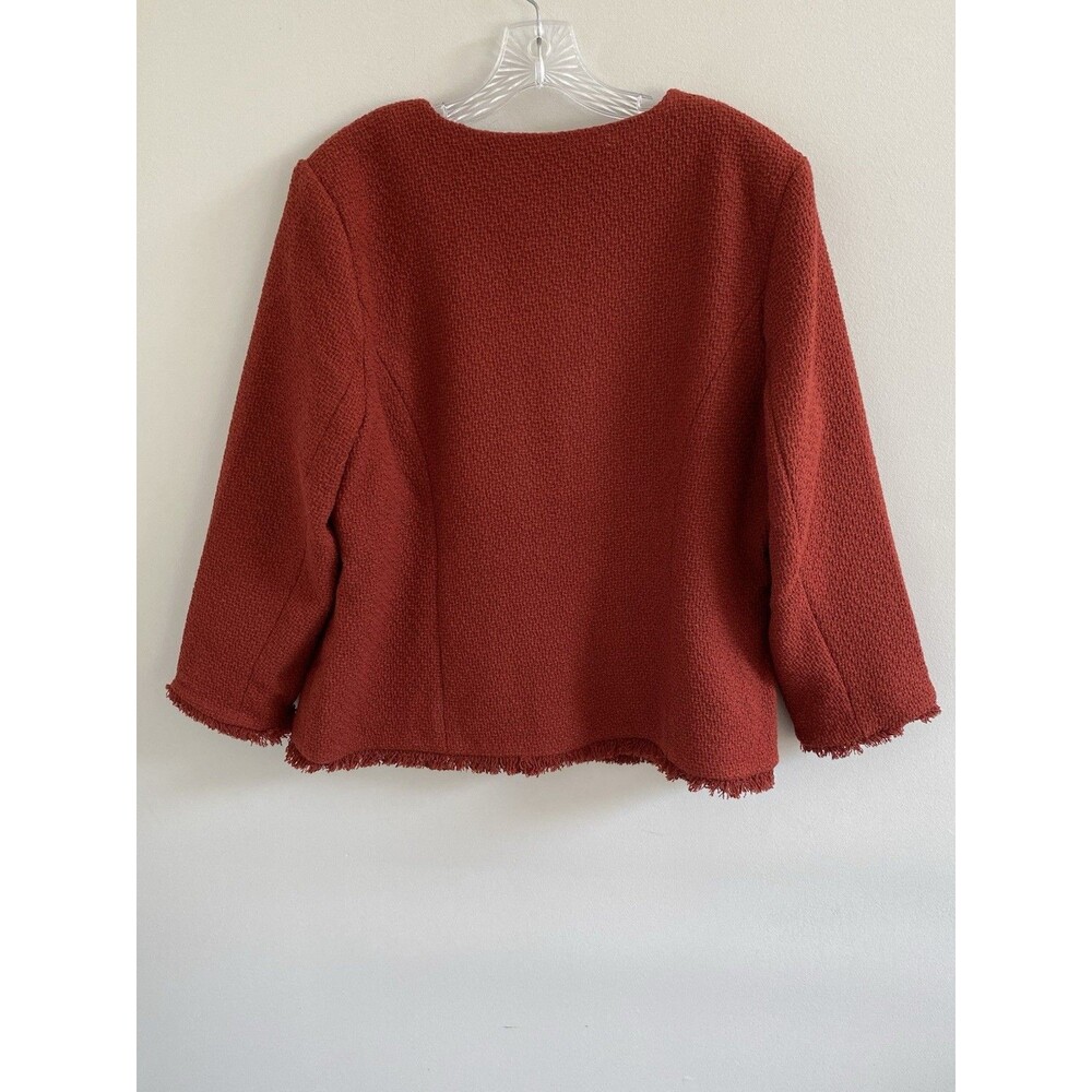 NWOT Joan Rivers Red Tweed Fringe Blazer Jacket Gold Buttons Womens   Size 14 - Picture 5 of 7